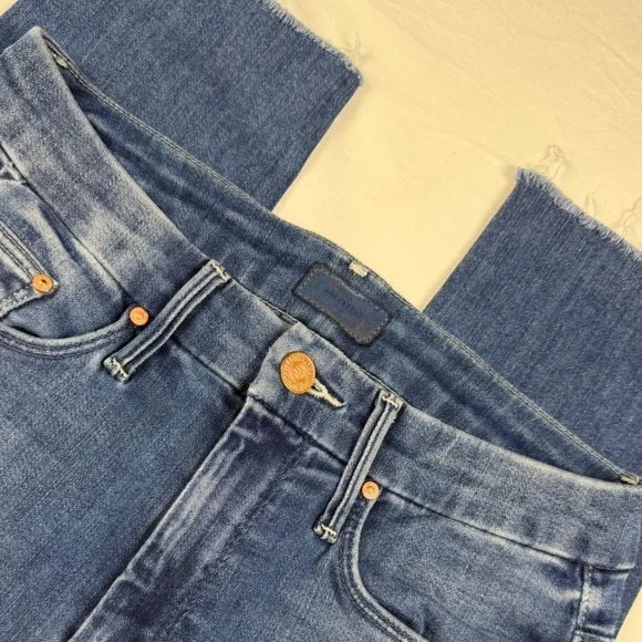 Mother High Waisted Looker Ankle Fray Jeans Womens 24 Blue Skinny Raw Hem - Picture 2 of 15